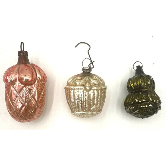 Vintage Mercury Glass Christmas Acorn Ornaments & Glass Cupcake & Tree - Picture 3 of 11